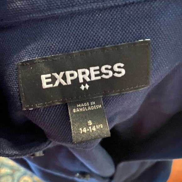 Express Men’s Navy Blue Long Sleeve Button Down Shirt Size Small 14-14.5 - Picture 3 of 6